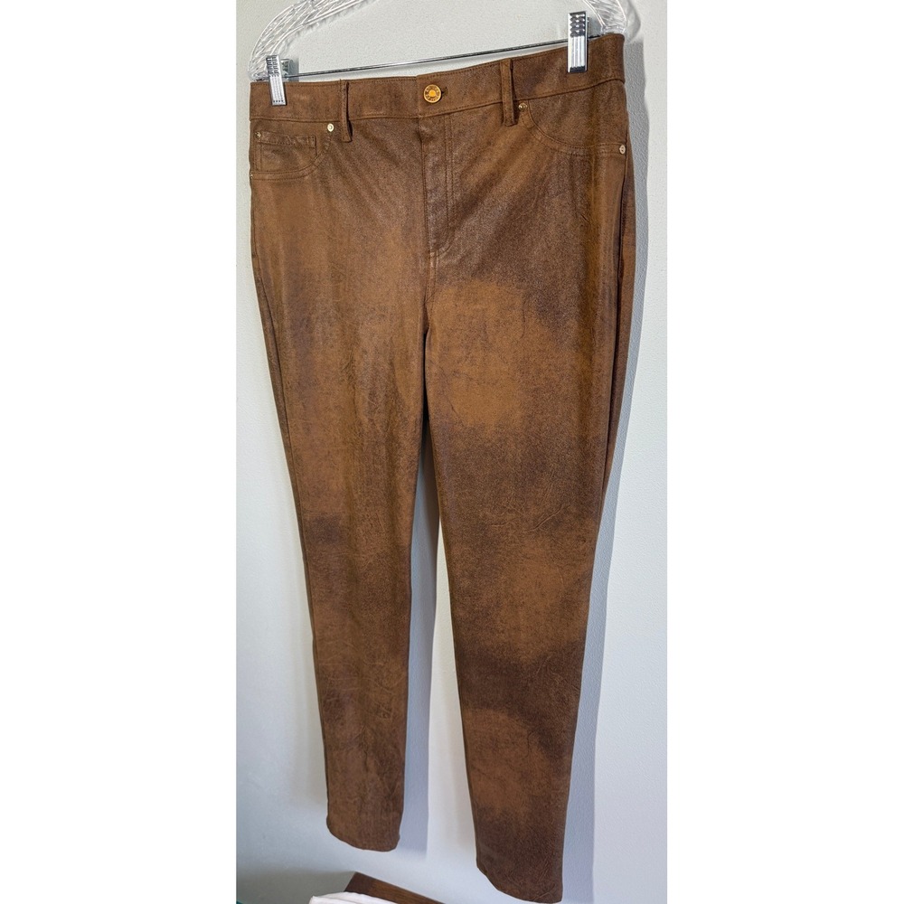 Chicos Pants Size 1 Brown Soft Suede Knit Faux Western Boho Fall Fashion Stretch